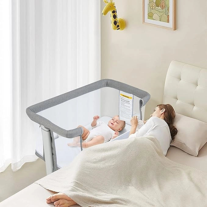 3 in 1 Culla Neonato Fianco Letto, Lettino Neonato Dondolo con Materasso, Culla Co-Sleeping Fino a 9 kg, Altezza Regolabili, 84 x 59,5 x 80,5cm (Grigio)