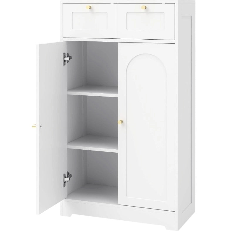 Mobile da bagno bianco con 2 cassetti e ripiano regolabile, 60x30x108 cm