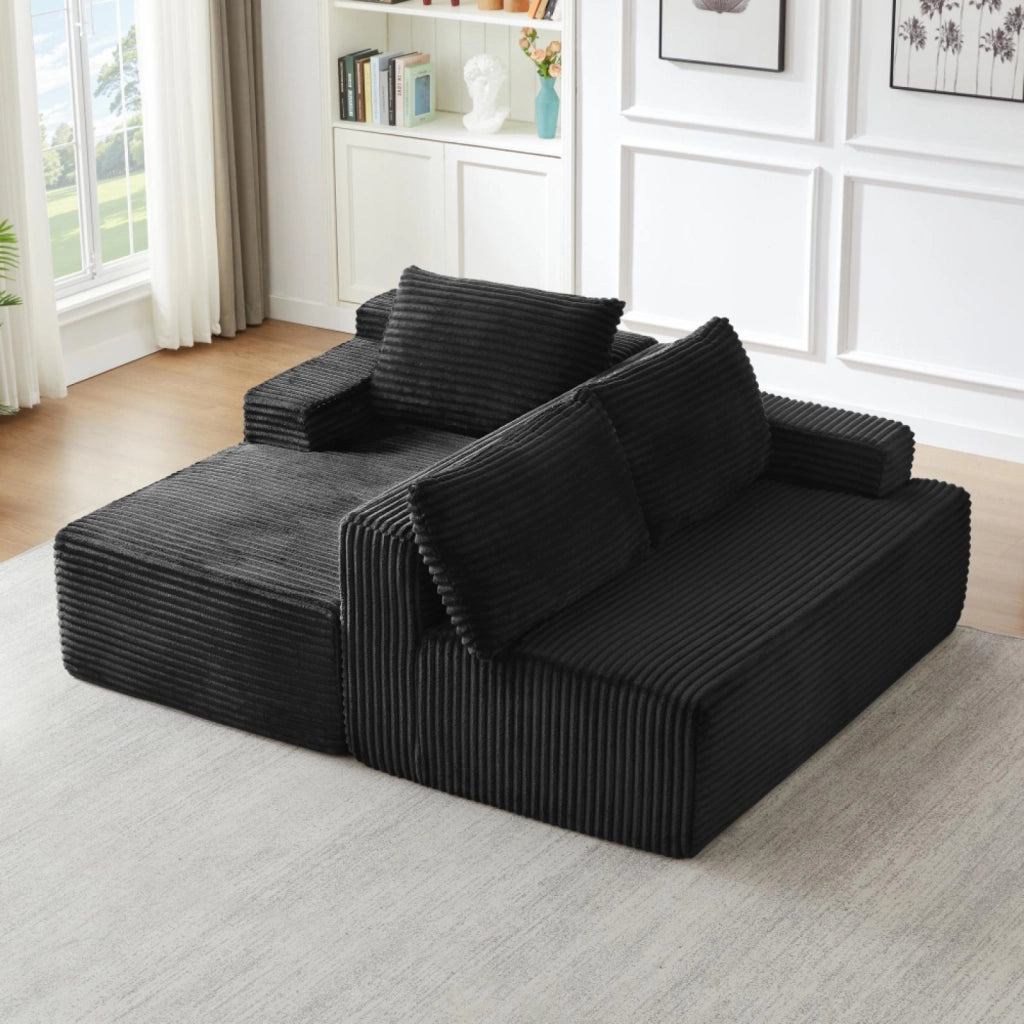Divano a L, divano senza struttura, divano letto modulare, seduta profonda e confortevole, nero