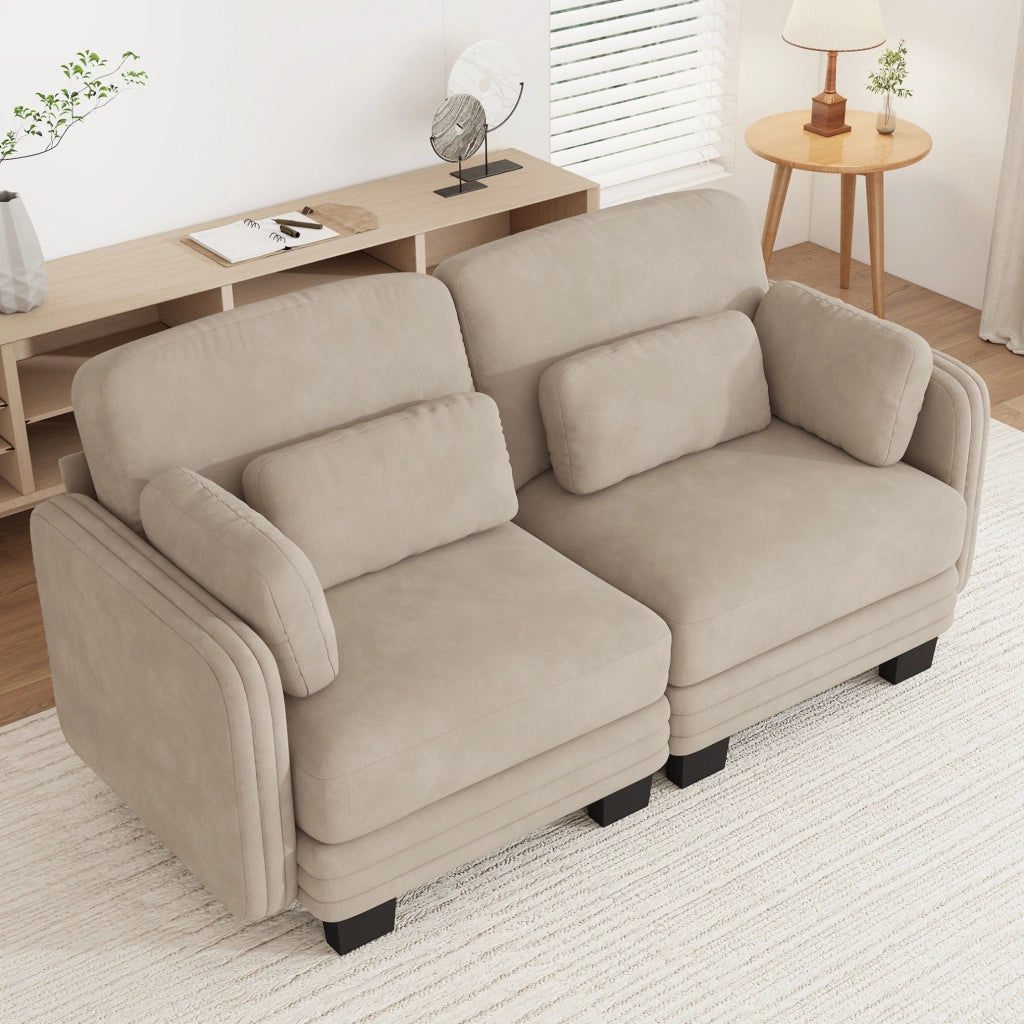 Divano modulare in tessuto chenille 176x88x88 cm con cuscini mobili, caff¨¨ chiaro