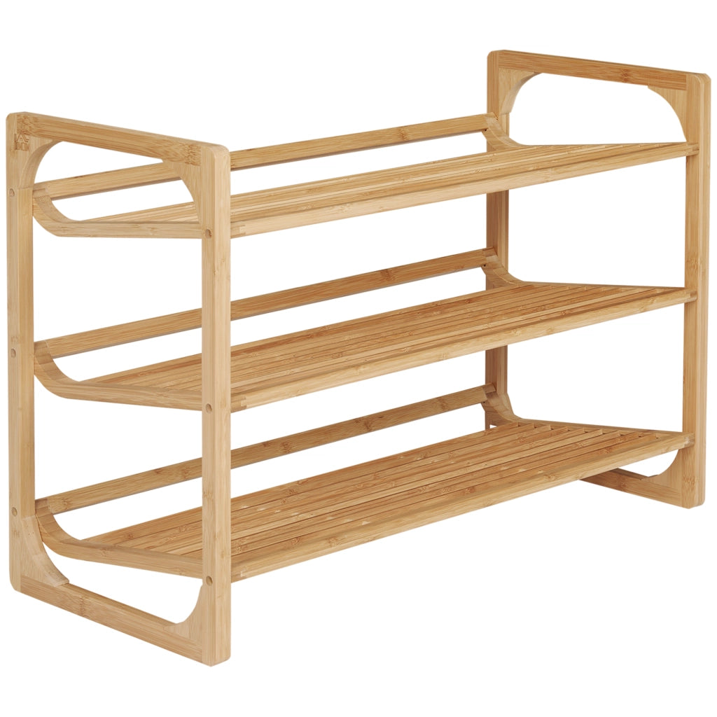 Scarpiera a 3 Ripiani in Legno di Bambù Naturale Portascarpe Salvaspazio per Casa e Ingresso 9 Paia 76 x 33 x 51 cm