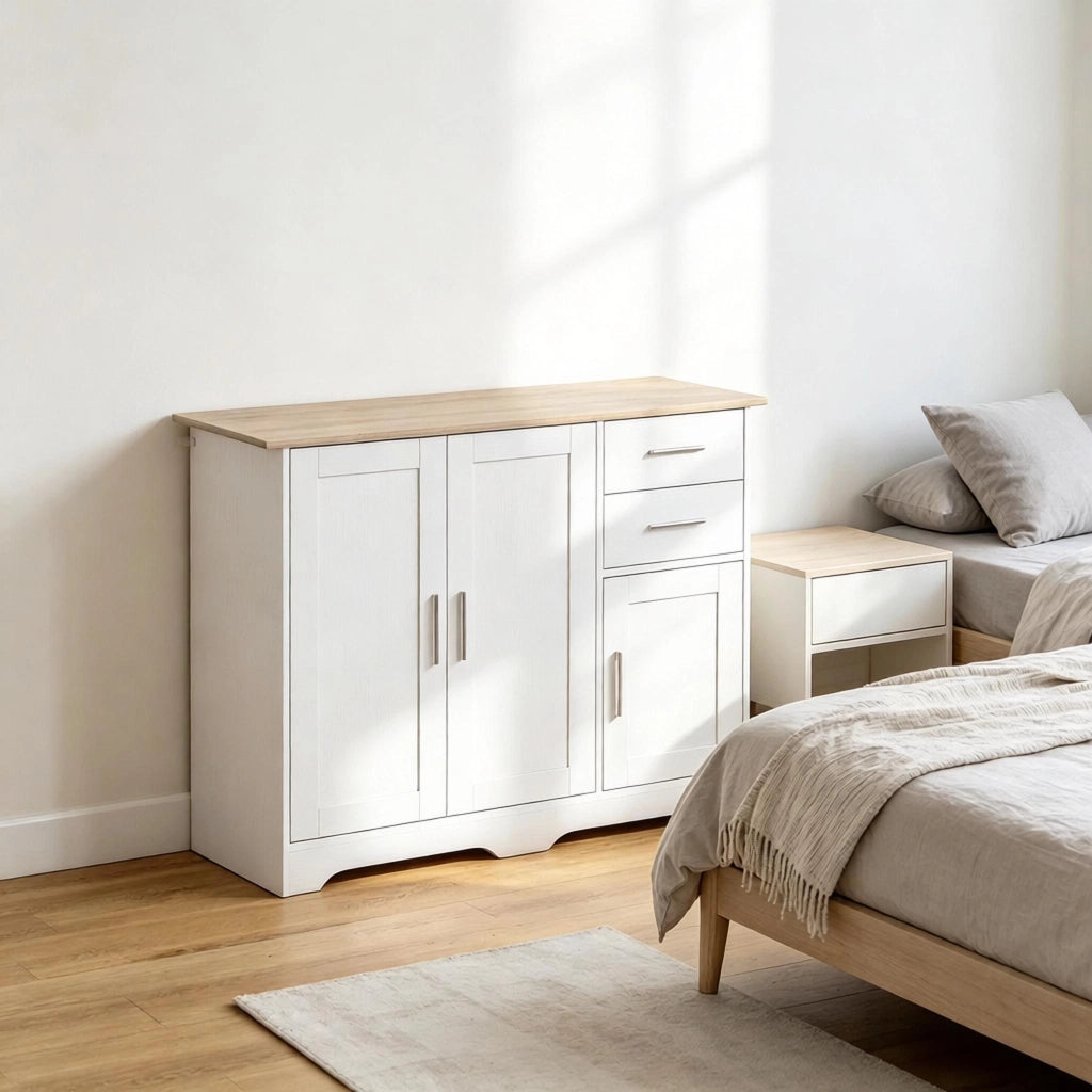 Madia con 2 cassetti e 2 ante con ripiano regolabile per soggiorno; cucina o ingresso; in MDF e truciolare; 100×40×78 cm