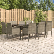 Set Mobili Giardino 11 pz con Cuscini Polyrattan Nero e Grigio 3185166