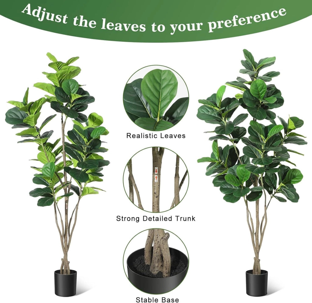 Albero Artificiale 180 cm con Tronco Naturale e Vaso Decorativo Interno ed Esterno