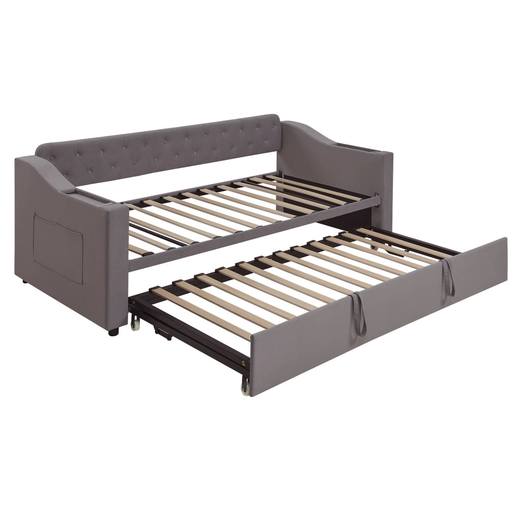 Letto divano estraibile 90 × 190 e 180 × 190 cm 1/2 posti; USB; porta tipo C e vani; senza materasso; grigio