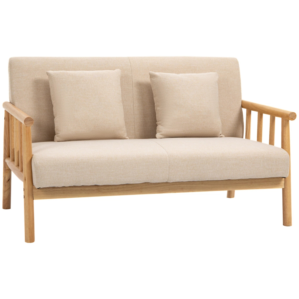 Divano 2 posti 123x69x74 cm imbottito con due cuscini in poliestere e legno della gomma beige
