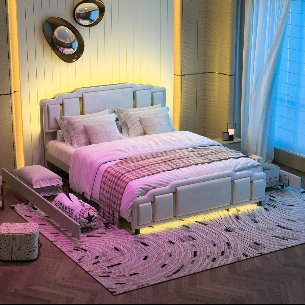 letto imbottito velluto beige 140 x 200 cm
