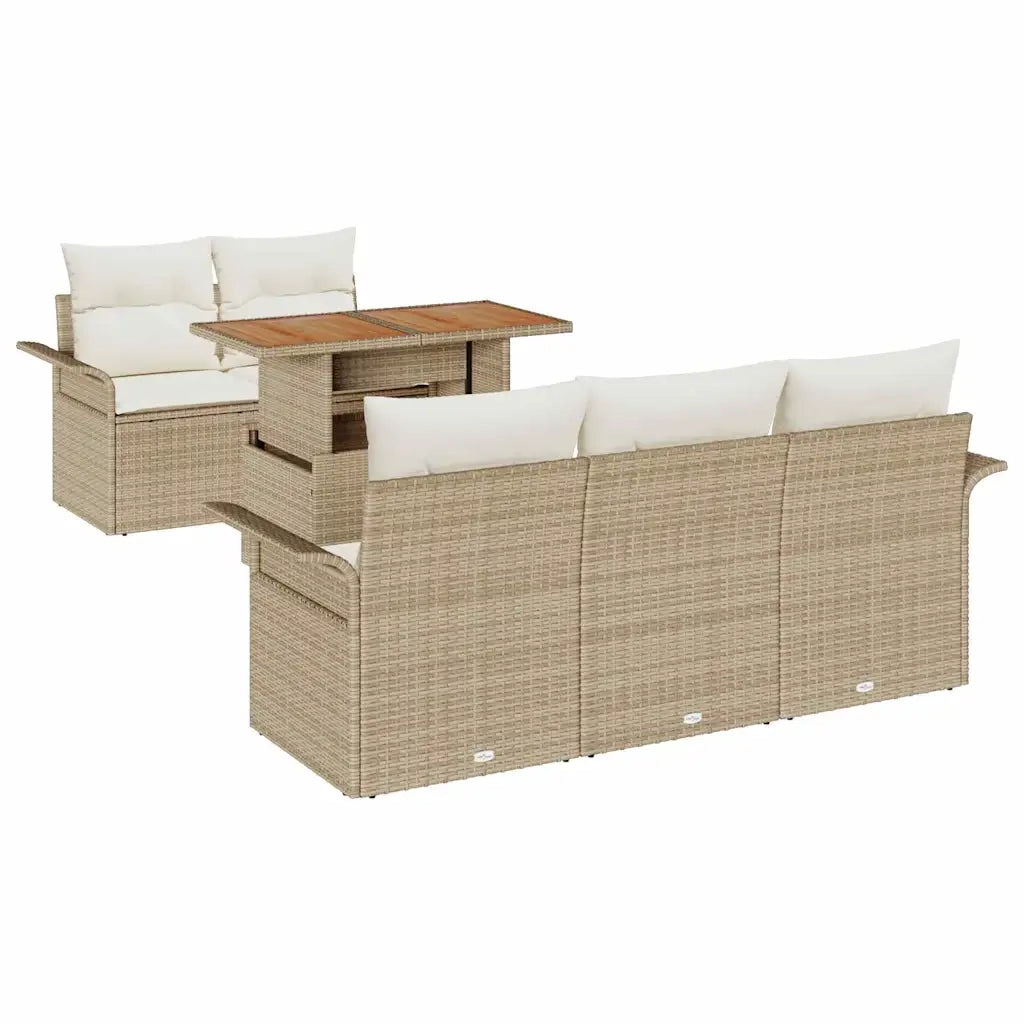 Set Divano da Giardino 6 pcs Beige Poly Rattan
