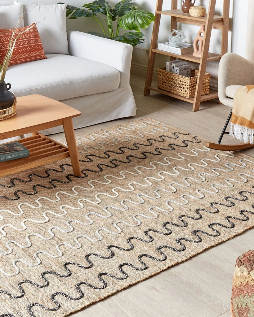 Tappeto Area Beige Juta Motivo geometrico 160 x 230 cm Rustico Boho