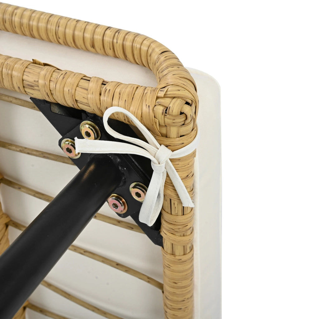 Set da giardino 5 pezzi con tavolo, 2 sedie e 2 sgabelli in rattan bianco e naturale