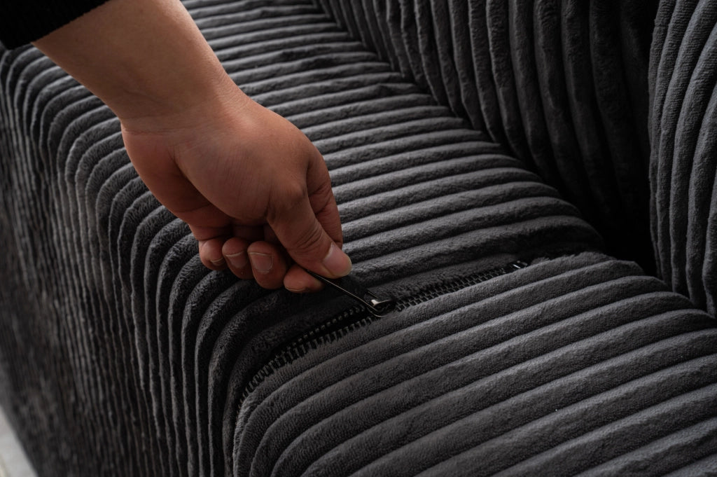 Divano modulare a forma di U in tessuto lampo, 332x156x88 cm, con cuscini grandi e piccoli