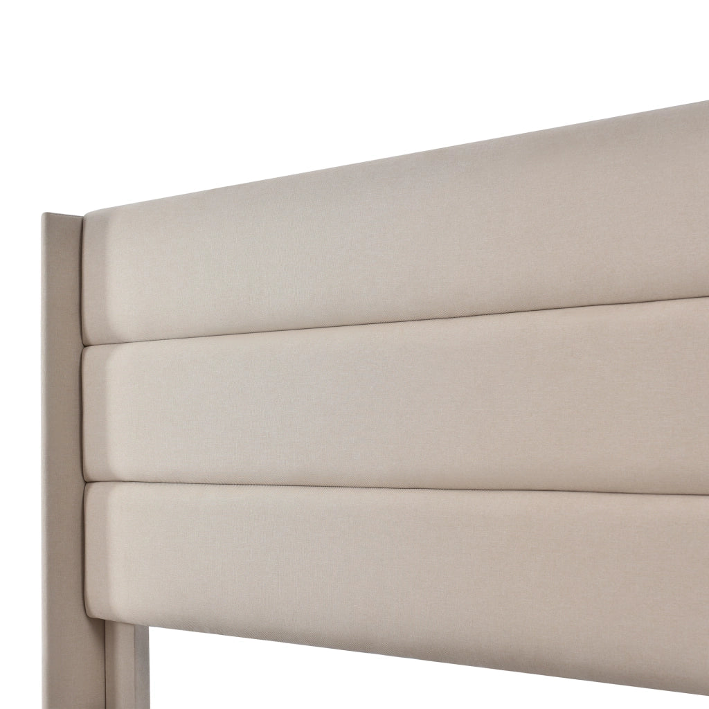 Letto contenitore 180 × 200 cm con rete a doghe sollevabile idraulica testiera imbottita rivestito in lino beige