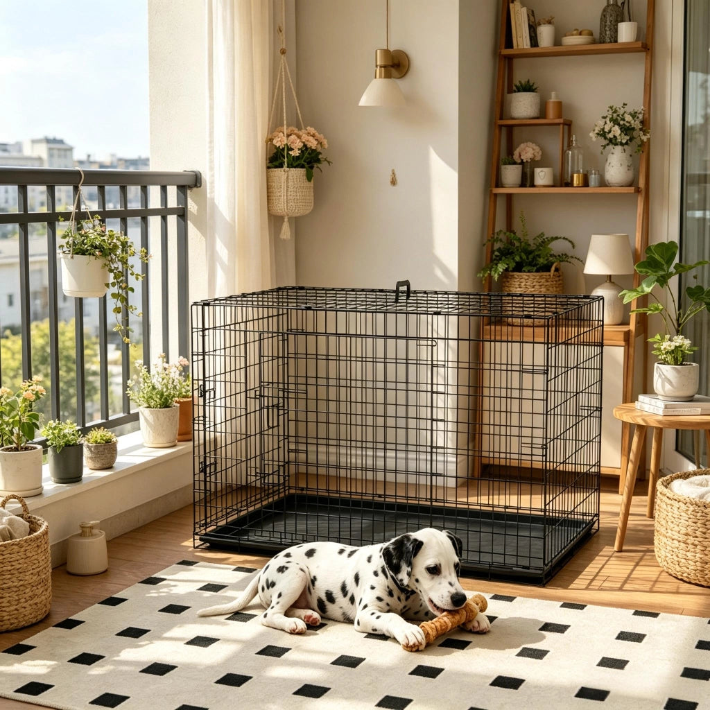 Gabbia per cani pieghevole con 2 porte bloccabili vassoio rimovibile maniglia in acciaio nero 121 × 77 × 82 cm