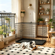 Gabbia per cani pieghevole con 2 porte bloccabili vassoio rimovibile maniglia in acciaio nero 121 × 77 × 82 cm