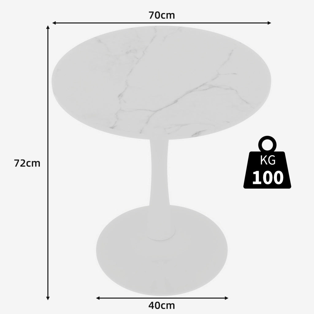 Tavolo rotondo bianco 70 cm in marmo artificiale per 2 persone