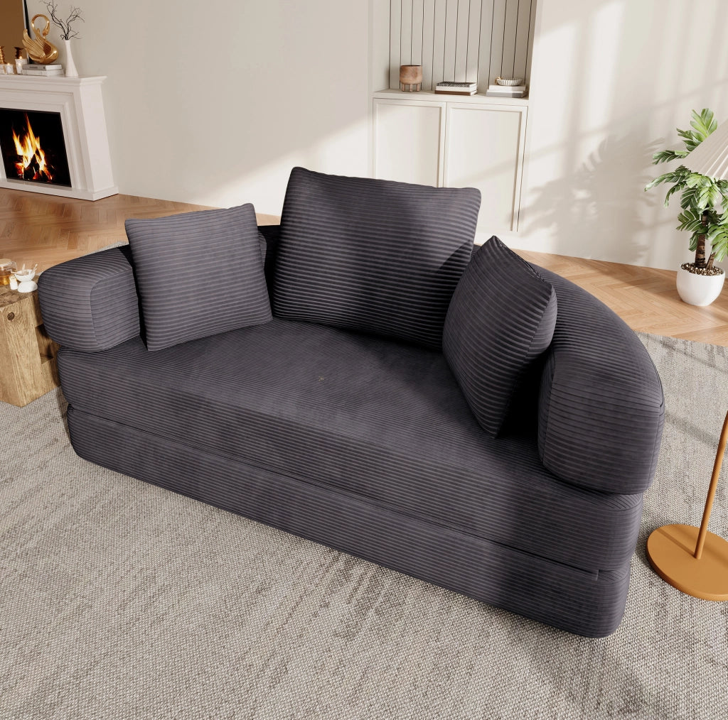Divano letto pieghevole multifunzione 173 x 176 cm in cordino nero, con 3 cuscini