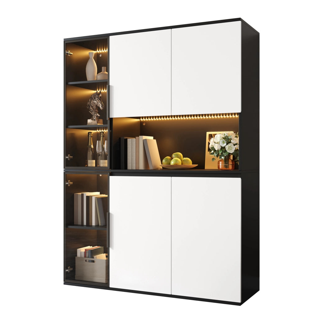 Mobile alto moderno bianco e nero con LED e elementi in vetro