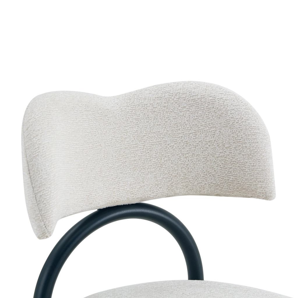 Set 2 sedie da pranzo imbottite in tessuto beige con struttura in metallo nero HOMVRA