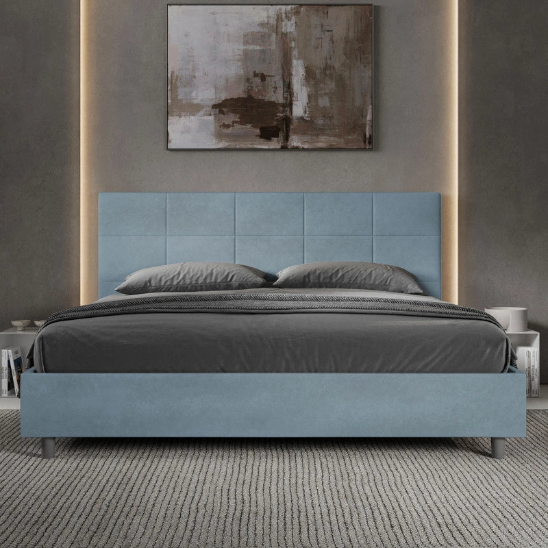 Letto imbottito Matrimoniale 190x190 cm Mika - Con rete,Microfibra,Azzurro