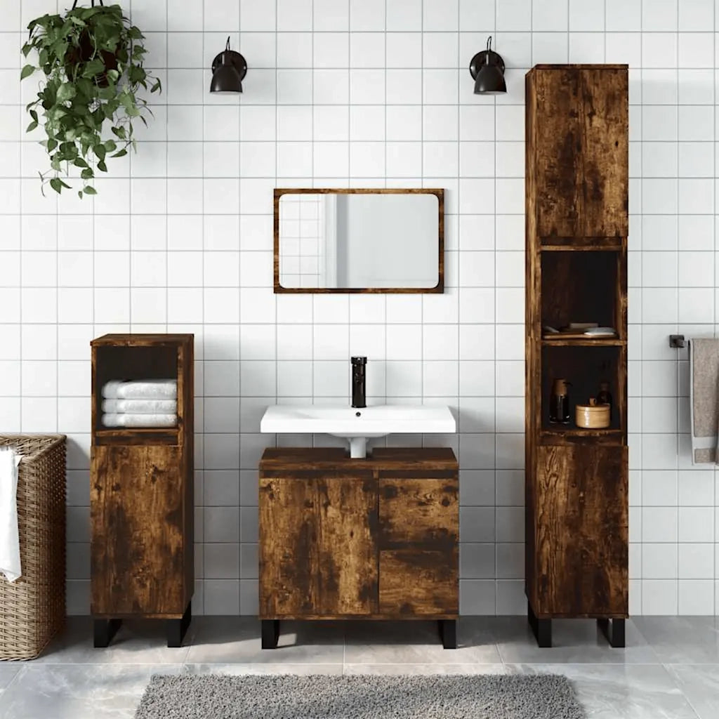 Armadietto Bagno | Armadio da bagno Rovere Fumo 65x33x60 cm in Legno Multistrato