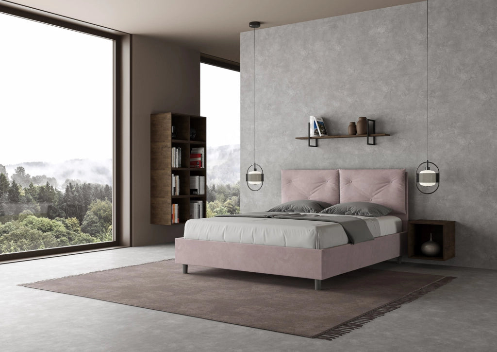 BS COM Letto matrimoniale con rete imbottito 160x200 microfibra glicine