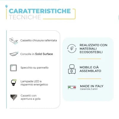 Mobile bagno sospeso 100 cm grigio cemento con cassetti e anta completo di lavabo a sinistra e specchio Master