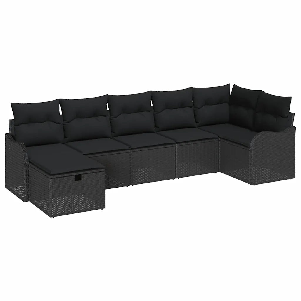 Set di divani con cuscino 7 pcs Nero polyrattan