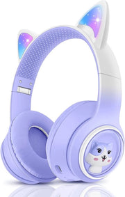 Cuffia wireless per bambini con design gatto e illuminazione LED