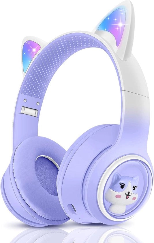 Cuffia wireless per bambini con design gatto e illuminazione LED