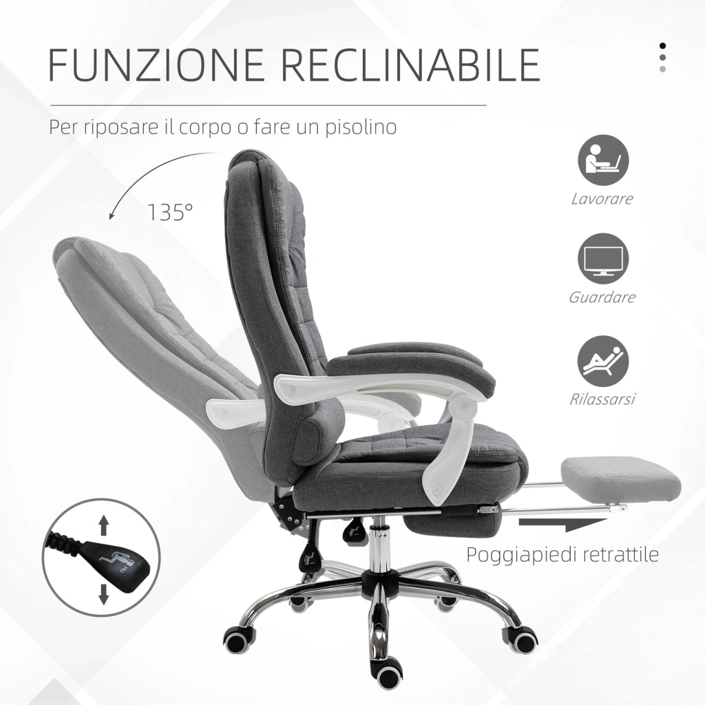 Sedia da ufficio reclinabile con schienale alto e poggiapiedi retrattile in tessuto ¨C Zephmum ¨C Grigio