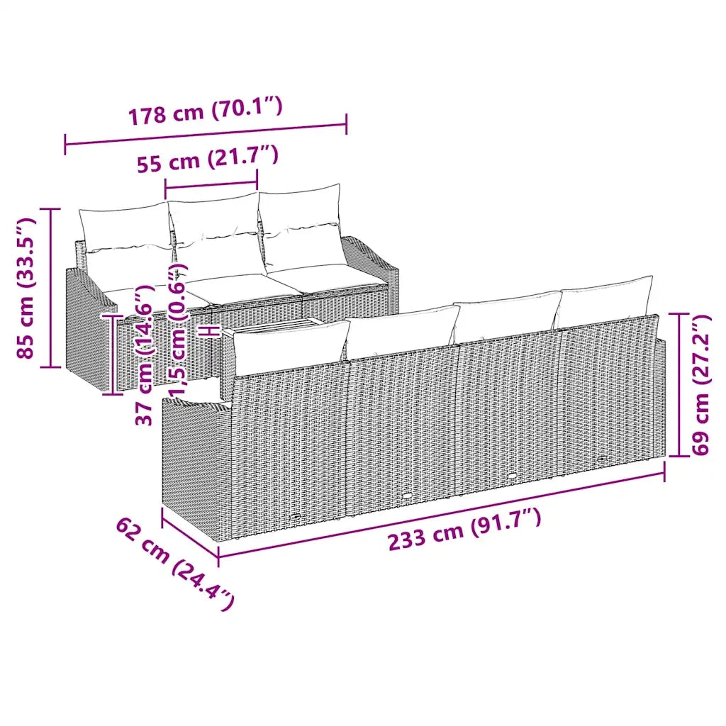 Set Divano da Giardino con cuscino 8 pcs Grigio polyrattan