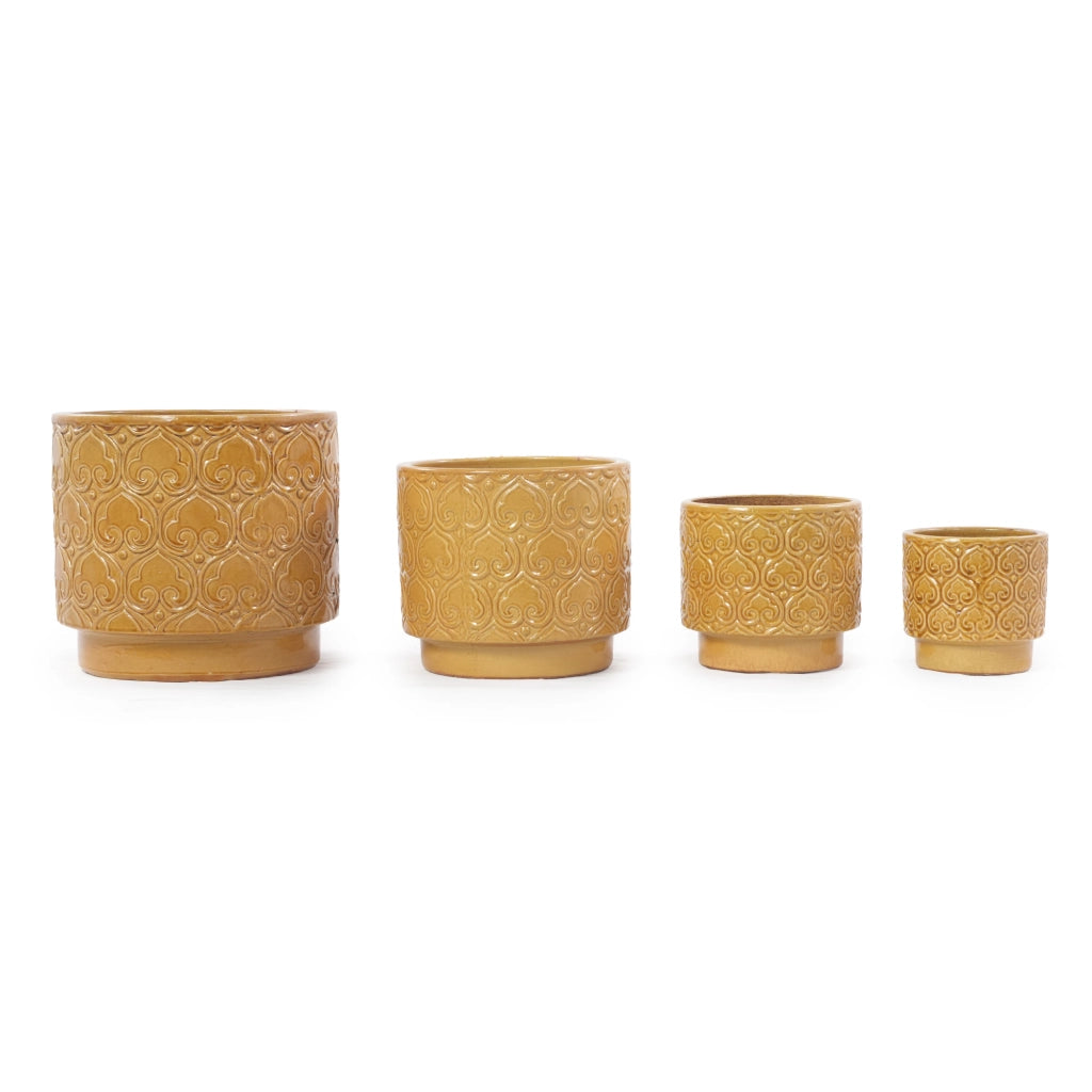Vaso per piante in ceramica Ø 24 cm giallo lucido con rilievo a cuori e foro di drenaggio per interni