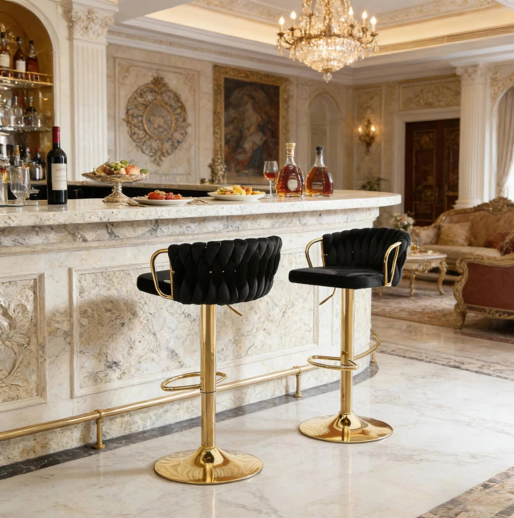 Set di 2 sgabelli da bar regolabili in velluto nero