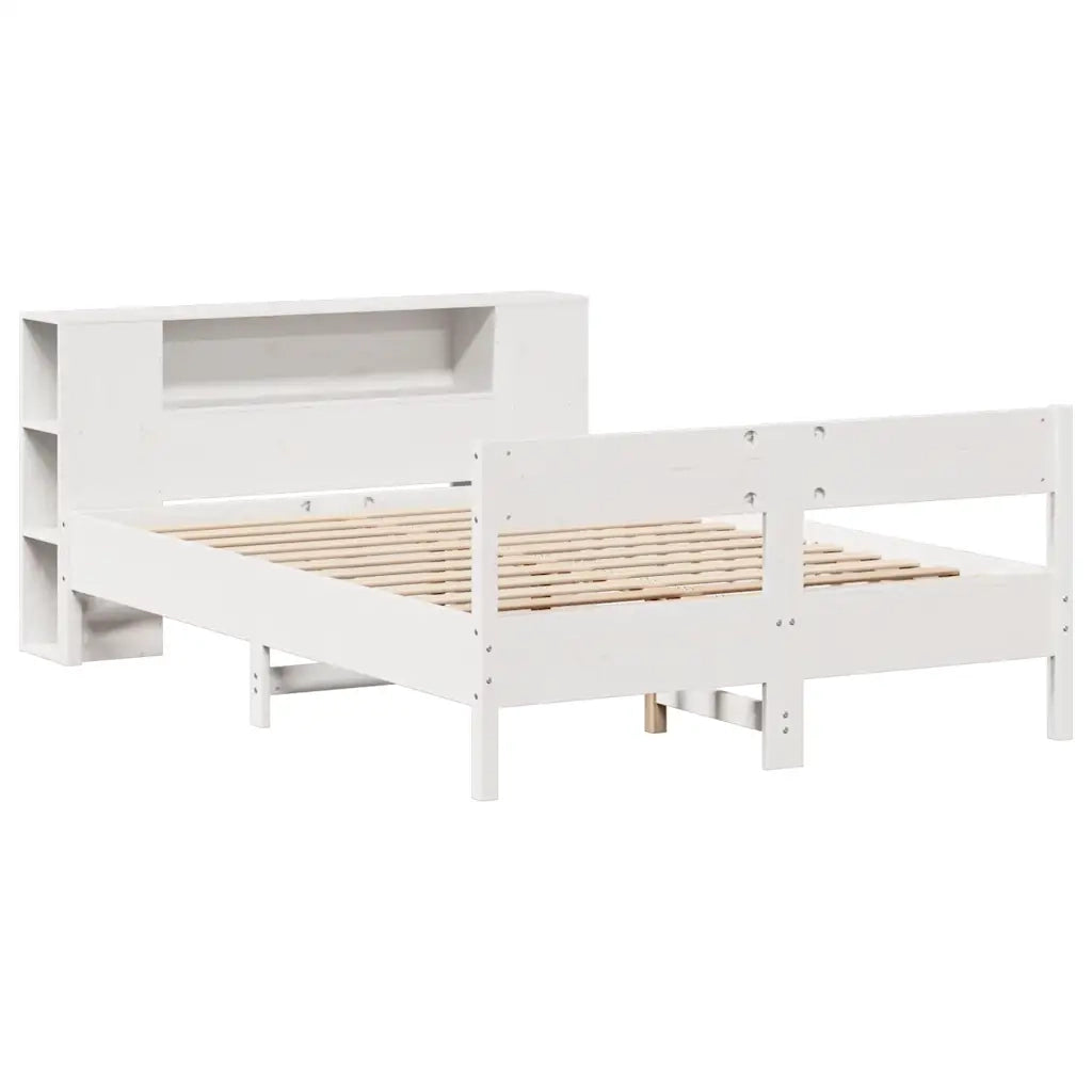 Letto Libreria senza Materasso-Struttura Letto con contenitore Bianco 160x200 cm Legno di Pino 114092