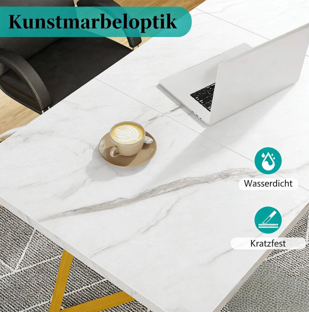 Scrivania da computer in legno bianco e oro per home office