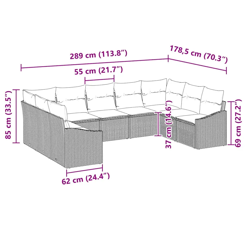 Set di divani con cuscino 9 pcs Nero polyrattan 3346883