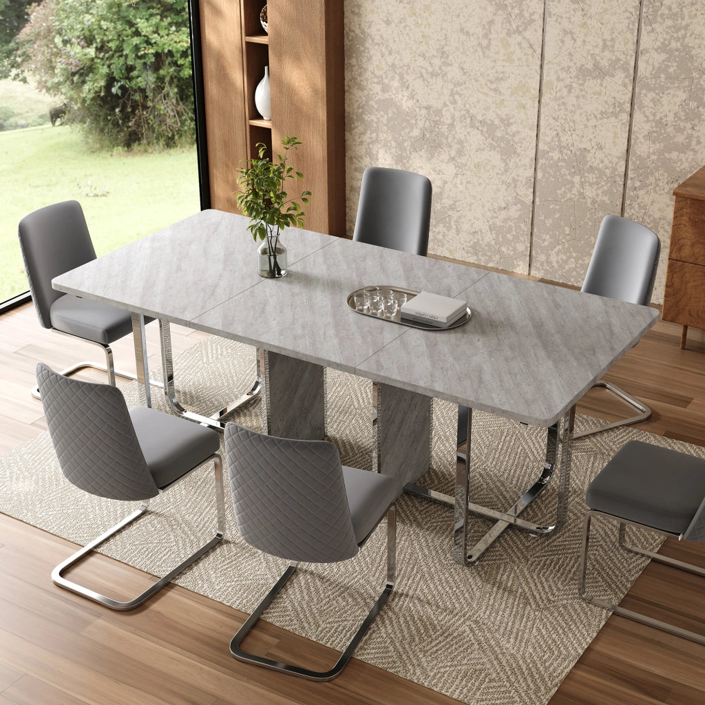 Tavolo da pranzo con gambe in metallo in MDF e metallo grigio