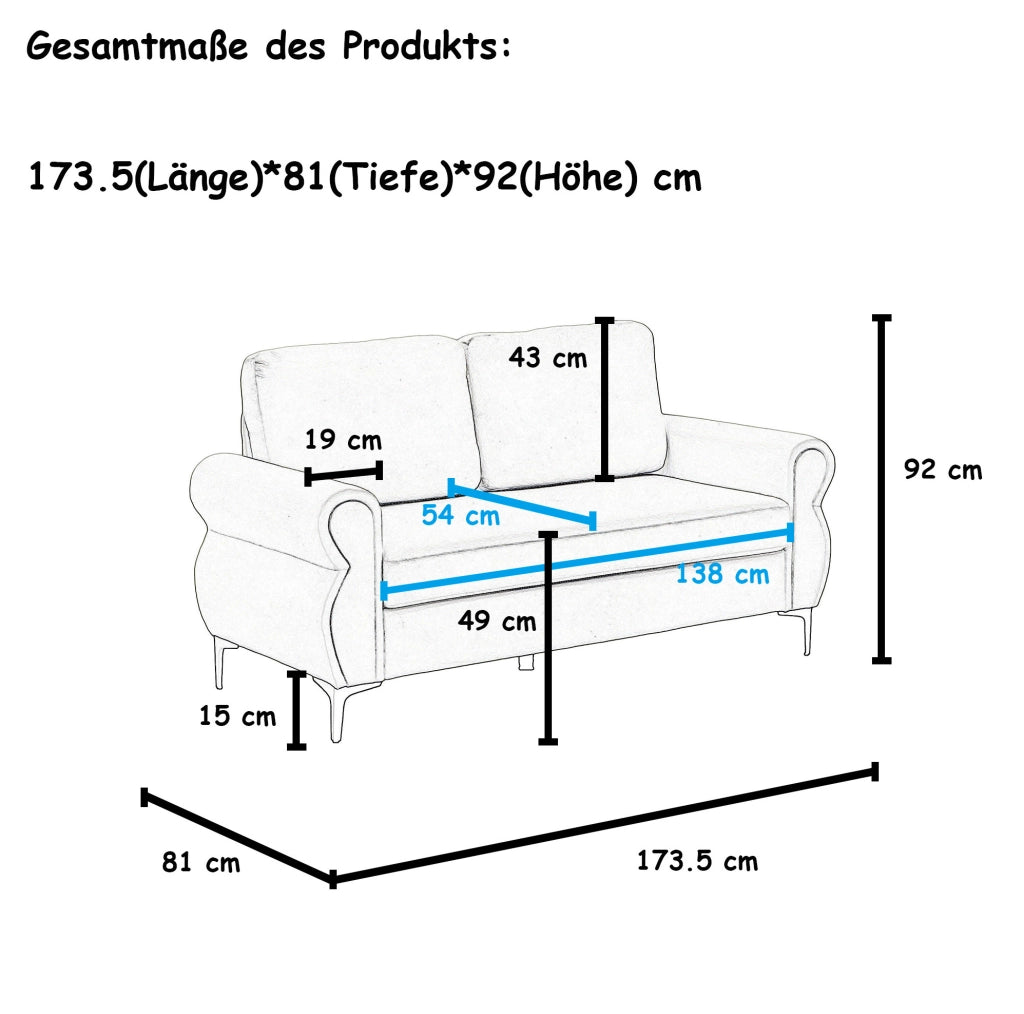 Divano Compatto in Tessuto Traspirante con Struttura Metallo-Legno e Seduta Ergonomica da 49 cm, Capacità di Carico 300 kg