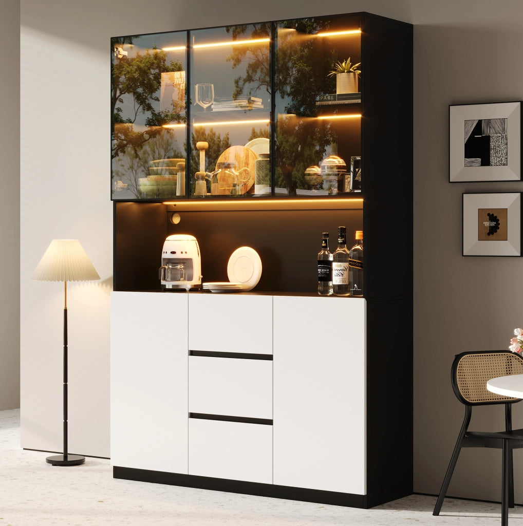 Vetrina con LED multicolore 120x40x200 cm con 3 cassetti e 2 ante in MDF nera