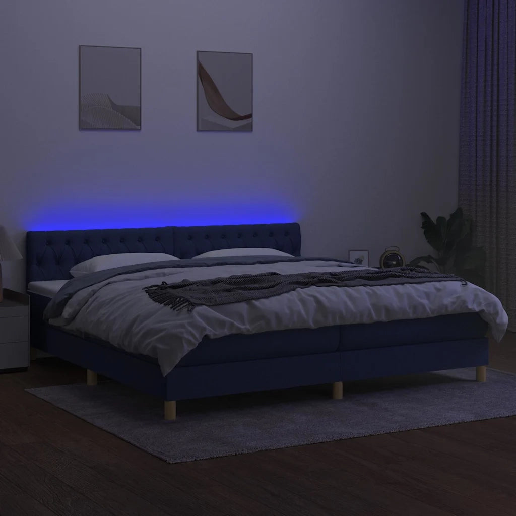 Letto a Molle Materasso e LED Blu 200x200cm in Tessuto 3133987