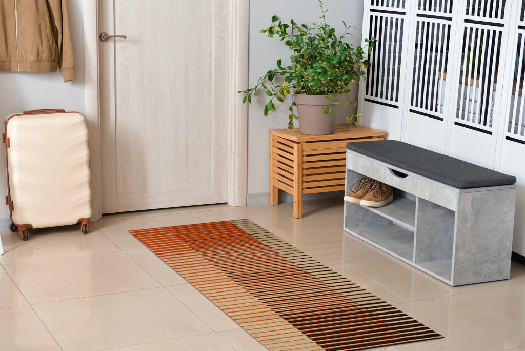 Tappeto Arredo Moderno Morbido in Ciniglia Ingresso Antiscivolo Prodotto Italiano  Soggiorno Camera Salotto Disegni Piazzati Cotone Varie Misure Grande Neon/Ruggine - 65x175 cm