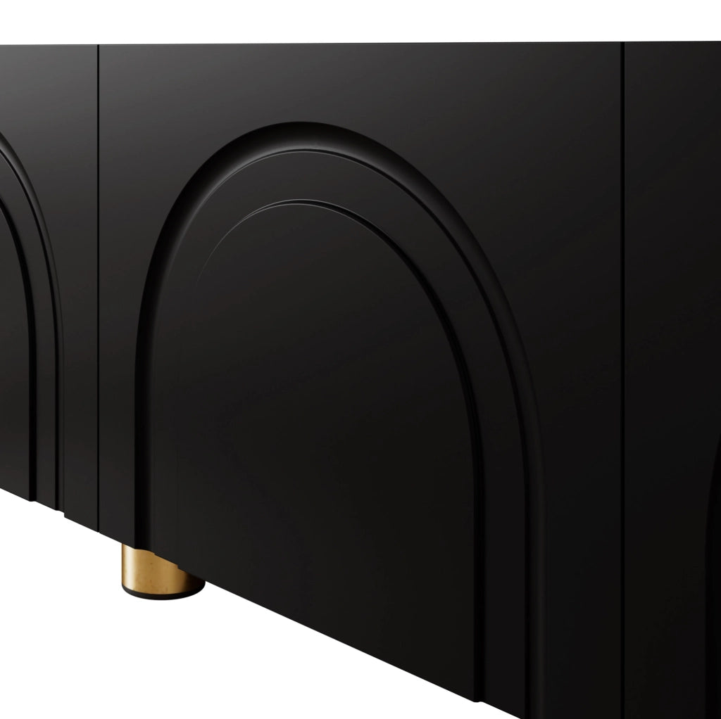 Mobile TV moderno 180x35x40 cm con 4 ante; rilievo ad arco; MDF e truciolare; nero