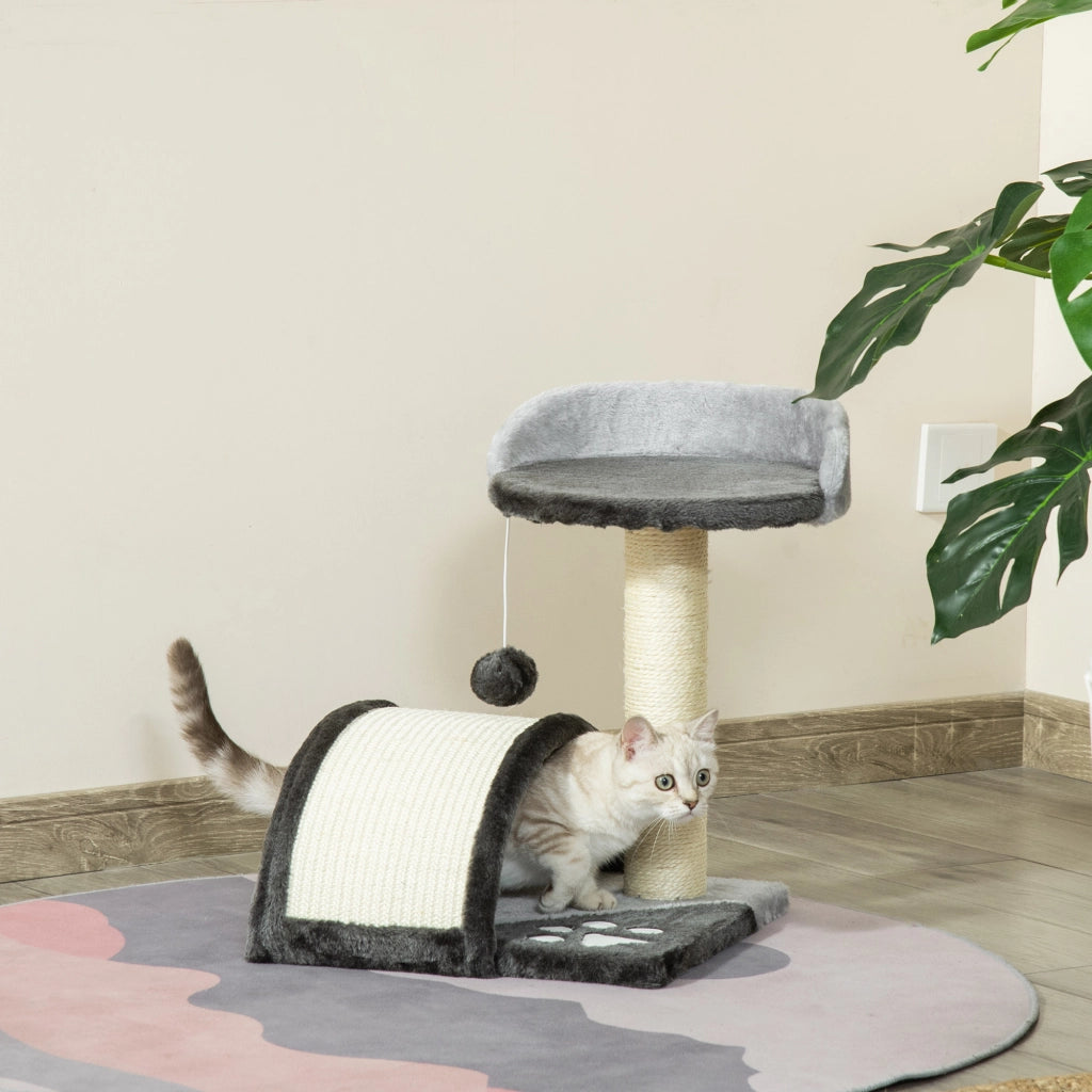 Tiragraffi per gatti con piattaforma e pallina sospesa ¨C Xylo ¨C sisal naturale grigio scuro