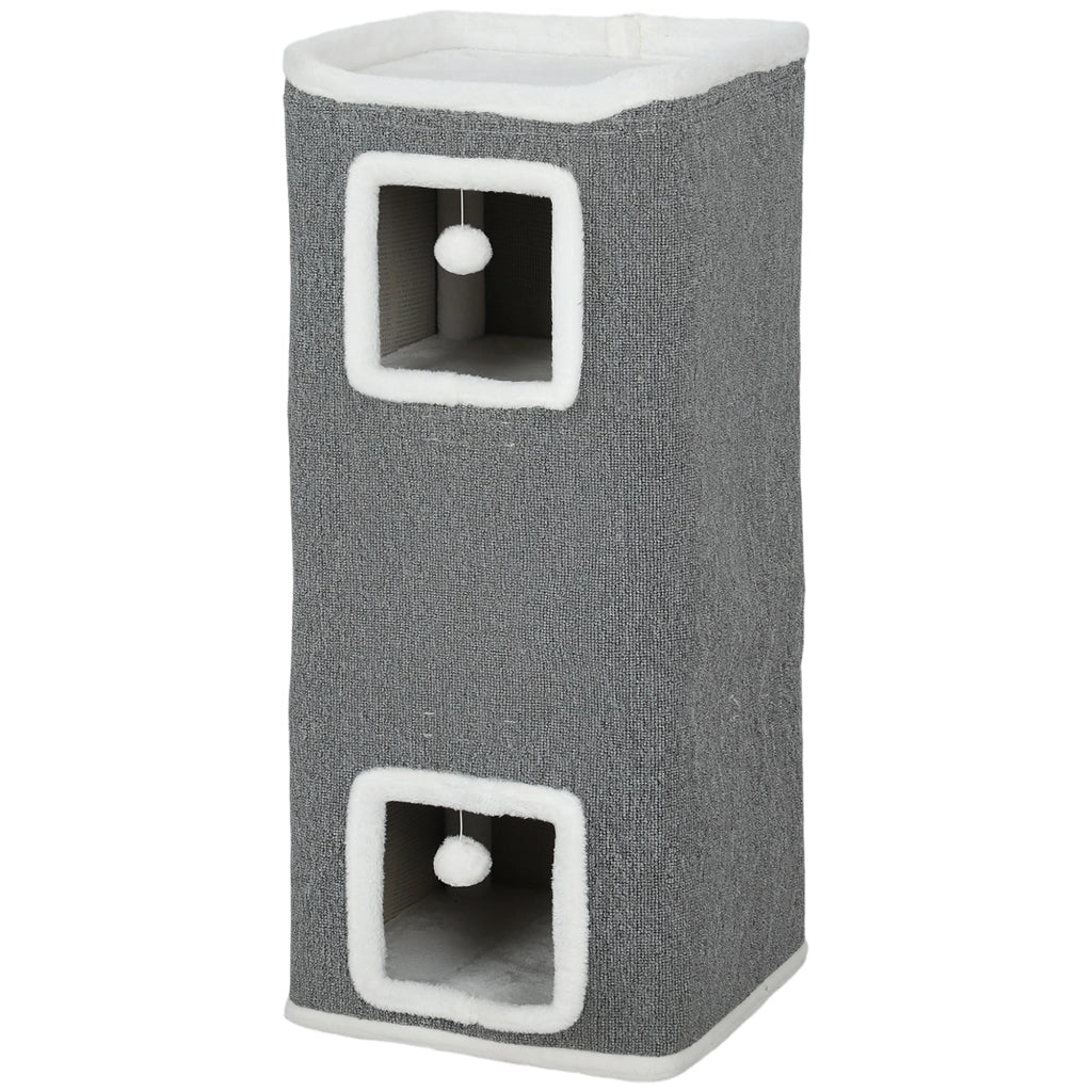 Albero Gatto 4 Livelli con Palla e Piattaforma ¨C Zephmum ¨C Grigio 41x41x100 cm