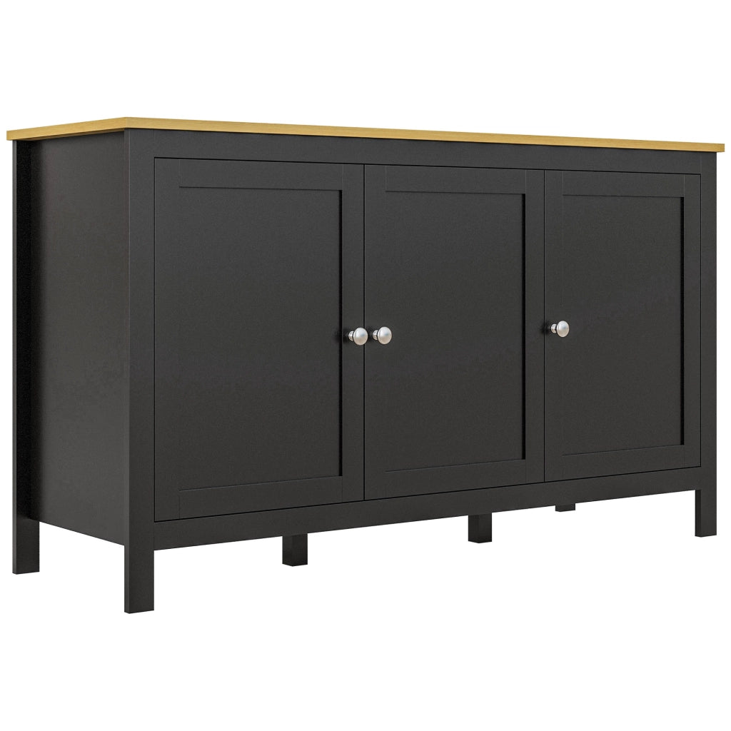 Mobile buffet credenza moderna per soggiorno e cucina con 3 ante e ripiani regolabili, nero e legno chiaro 120 x 40 x 70 cm
