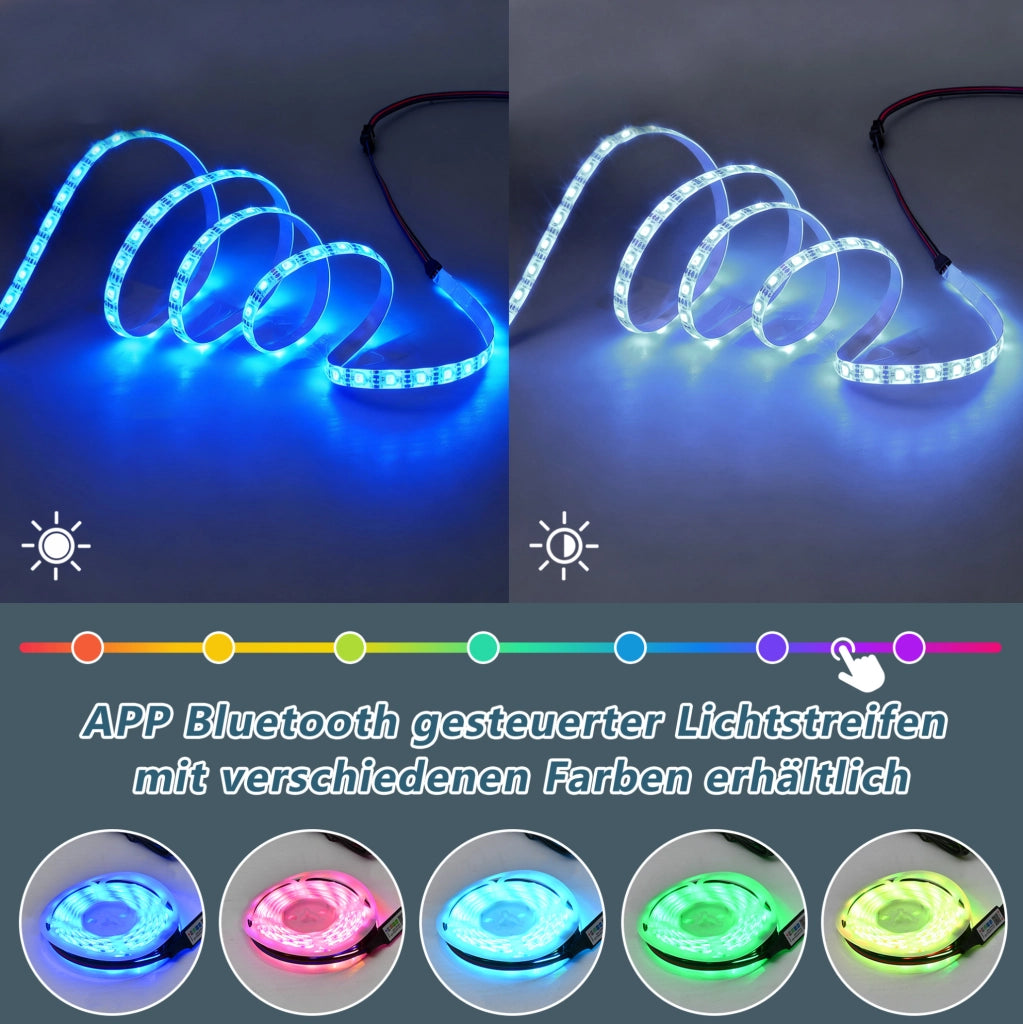 Tavolino da caffè nero con due cassetti e luce LED integrata