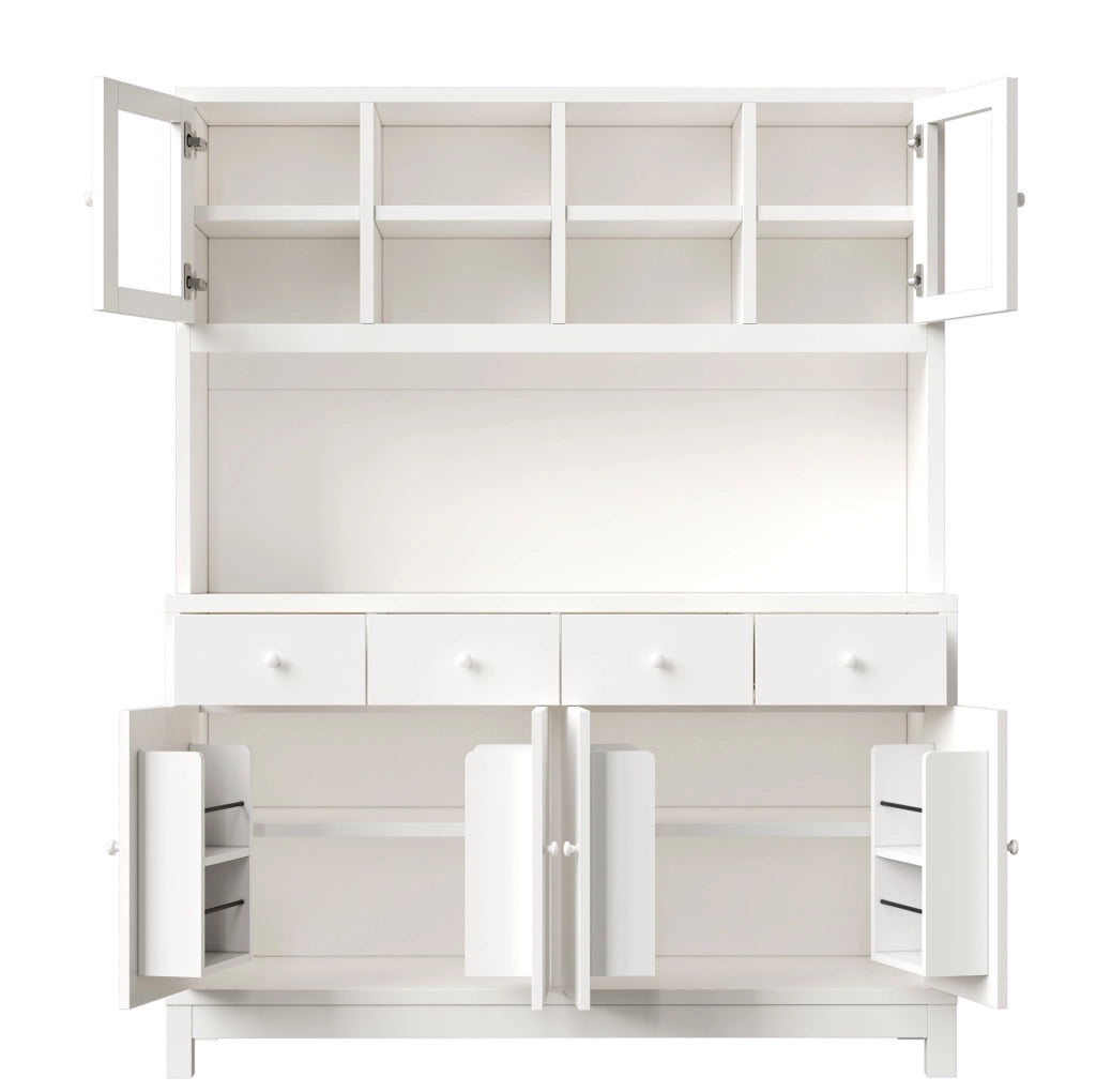 Credenza alta da cucina 140x38,5x180 cm con LED RGB, vetrina e 4 cassetti bianca HAVRYA