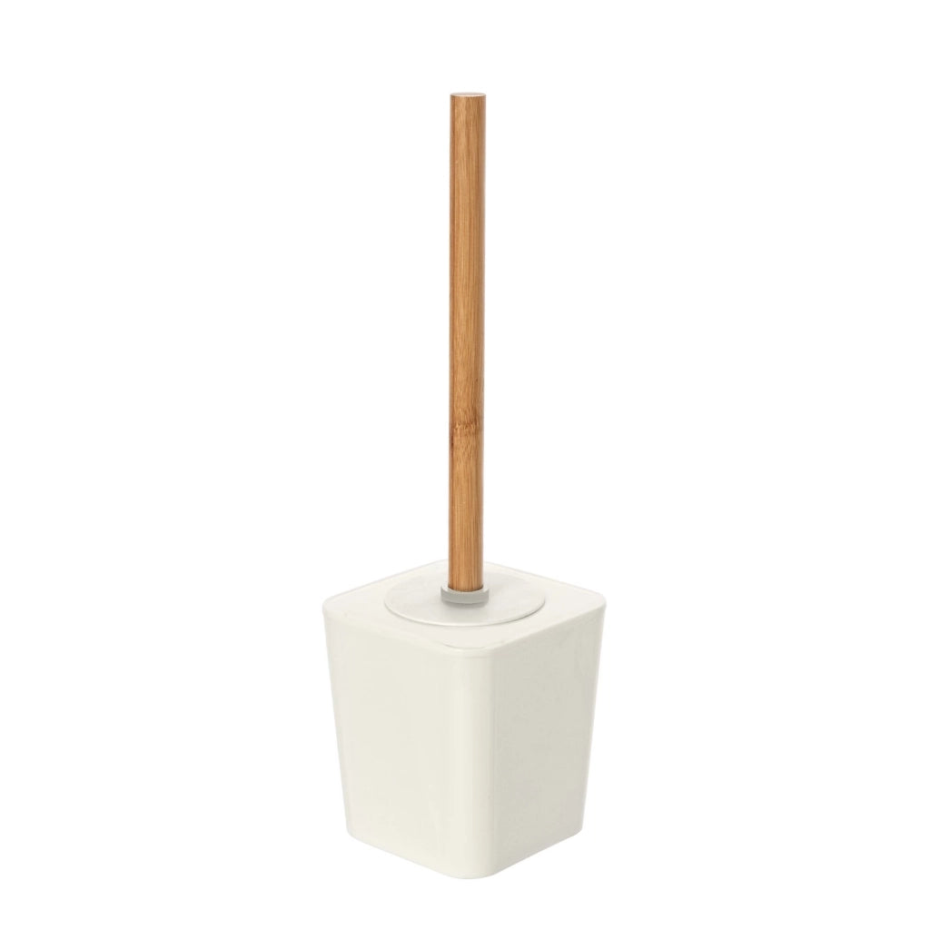 Portascopino bianco effetto legno con manico in bambù | Bamboo