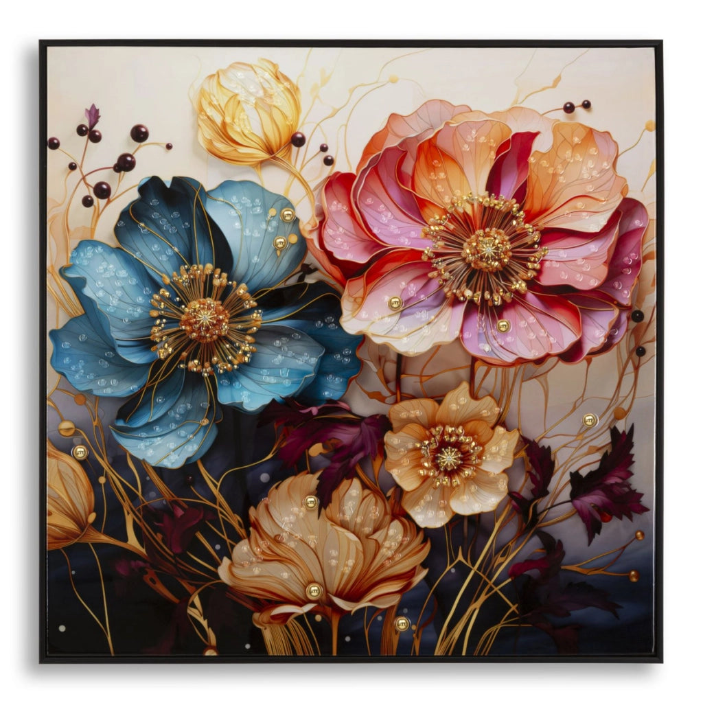 Stampa su Tela Fiori 70, Multicolore, Legno, 82x4x82 cm