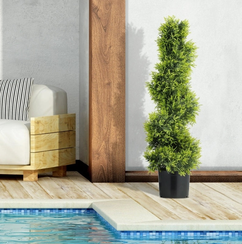 Pianta artificiale ULEVR a spirale 90 cm con 693 foglie PE, in vaso, verde, per interno ed esterno